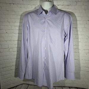 BOSS‎ Hugo Boss Slim Fit Plaid Dress Shirt Blue Red 16 41 Easy Iron